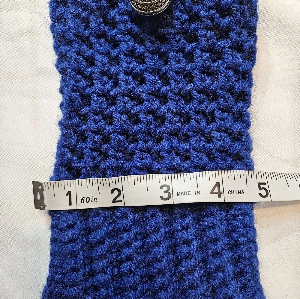 Hand Crafted hand knit crochet phone handbag color electric blue handmade beaded